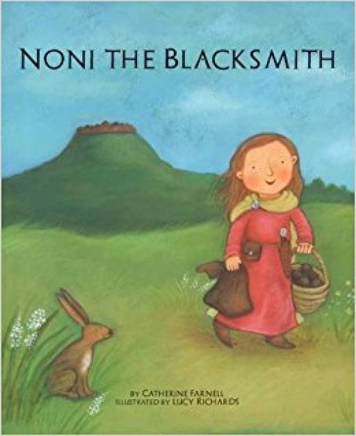 Noni the Blacksmith book front cover with a girl dressed in red and a rabbit