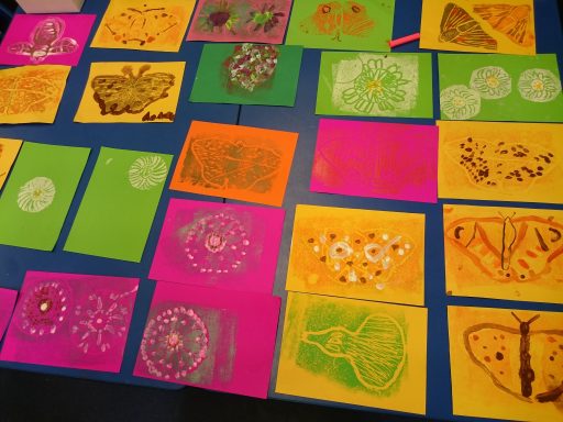 Colourful collage artwork created by children. Inspired by natural habitats