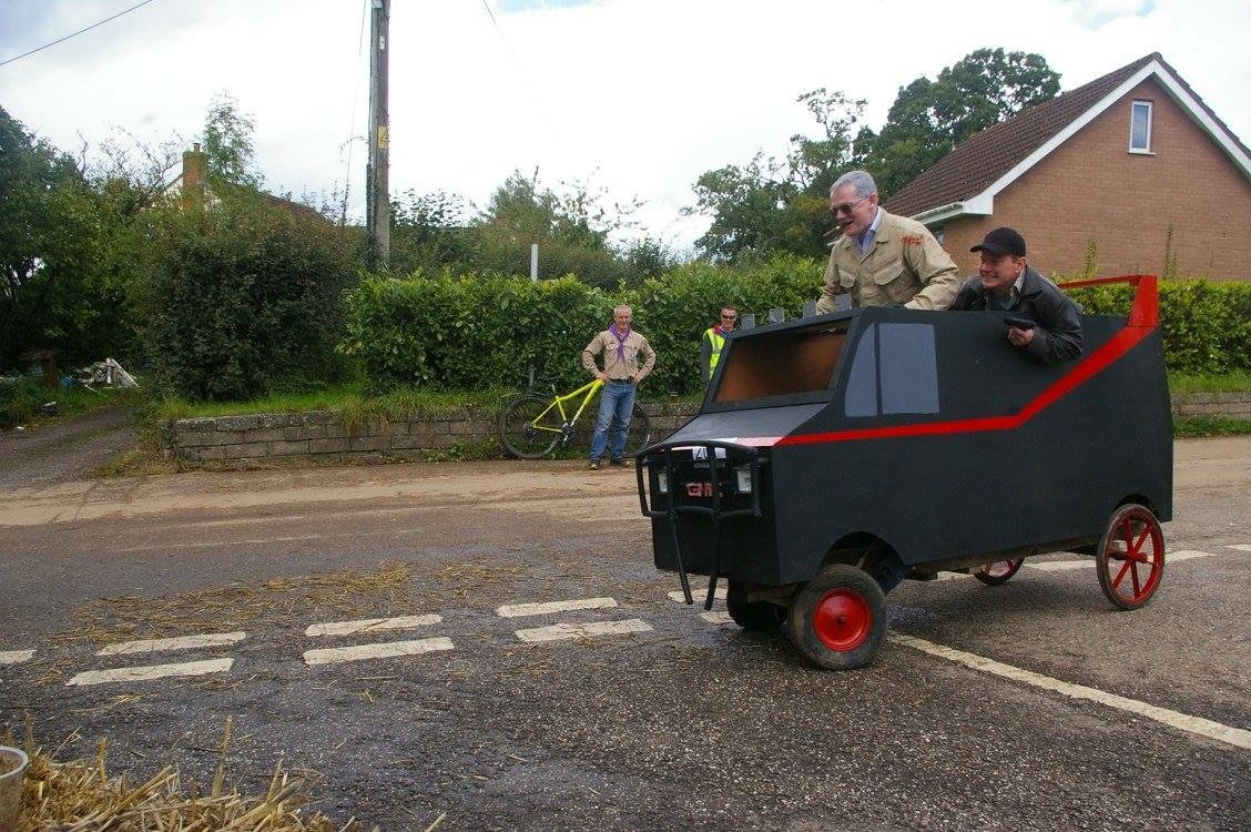 Culmstock soap-box derby photo of tank with two men driving