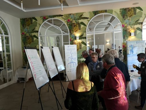 people stood around 5 flip charts