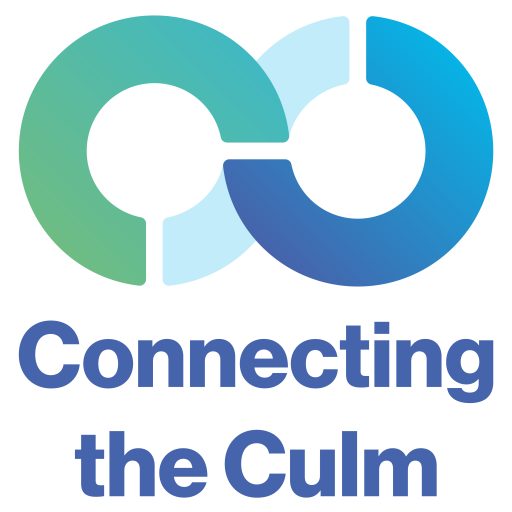 Connecting the Culm with two abstract blue and green interconnecting circles symbolising the river and nature
