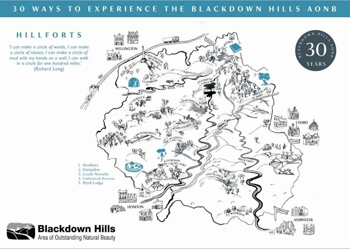 Map of hillforts in the Blackdown Hills