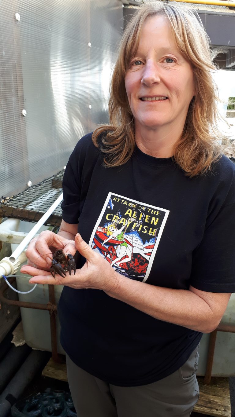 Nicky Green holding a crayfish