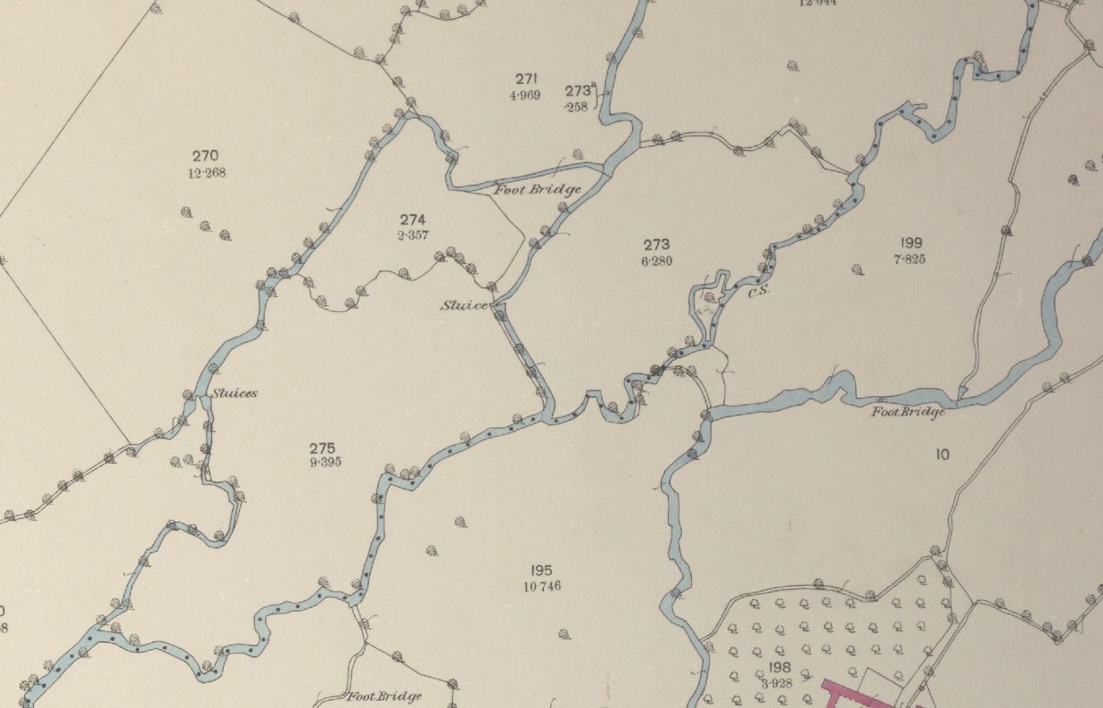 1889 OS map showing a typical system of braided channels