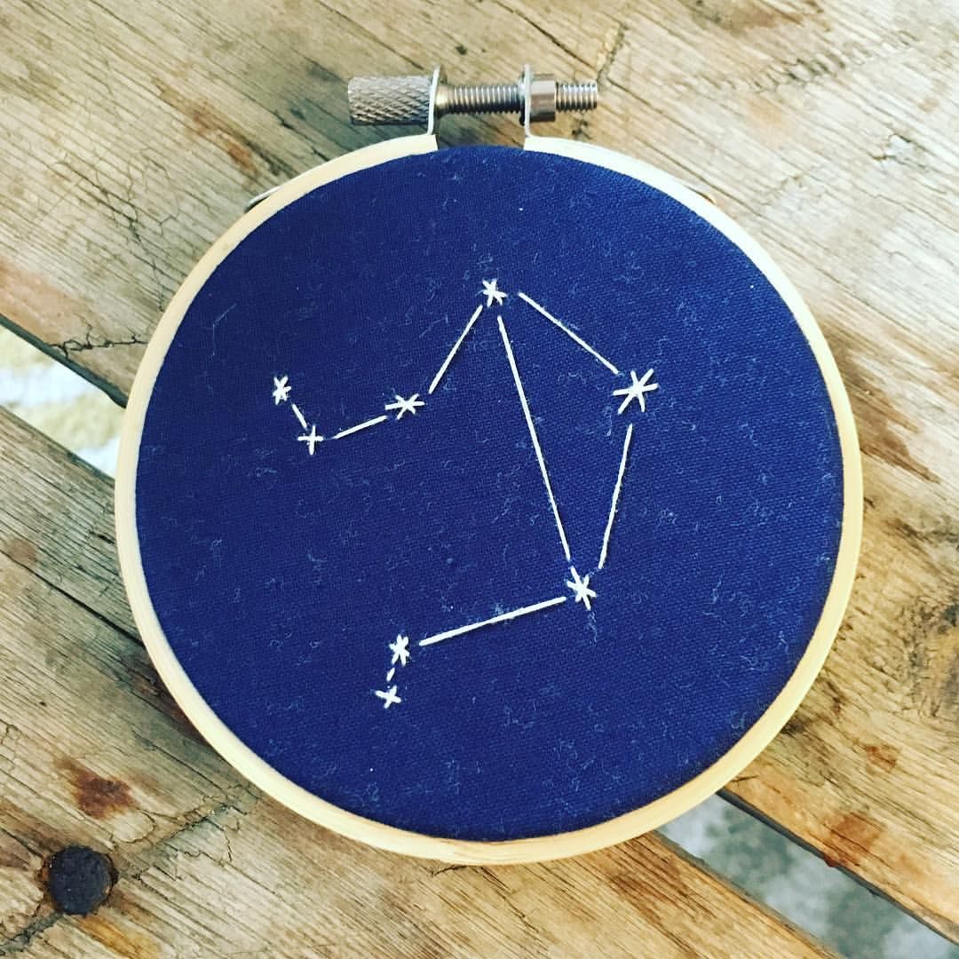 star map embroidery on a navy blue felt