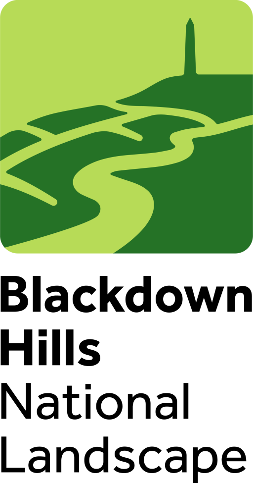 Blackdown Hills National Landscape logo - illustration of fields, a river and Wellington Monument