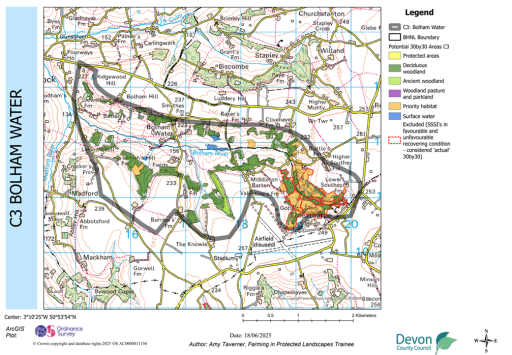 Map showing potential 30by30 within the Blackdown Hills National Landscape