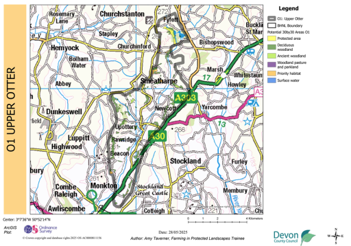 Map showing potential 30by30 within the Blackdown Hills National Landscape