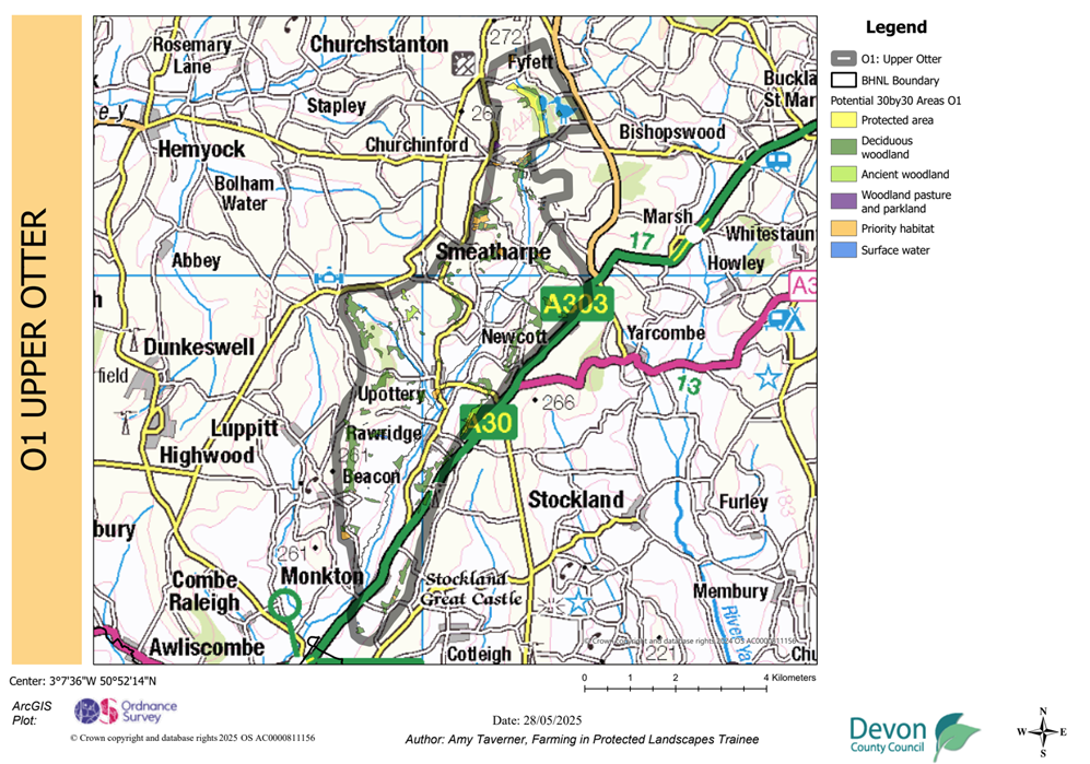 Map showing potential 30by30 within the Blackdown Hills National Landscape