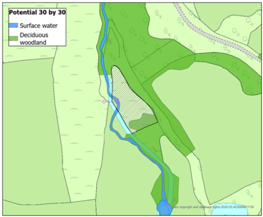 Map illustrating a suitable location for connecting habitat