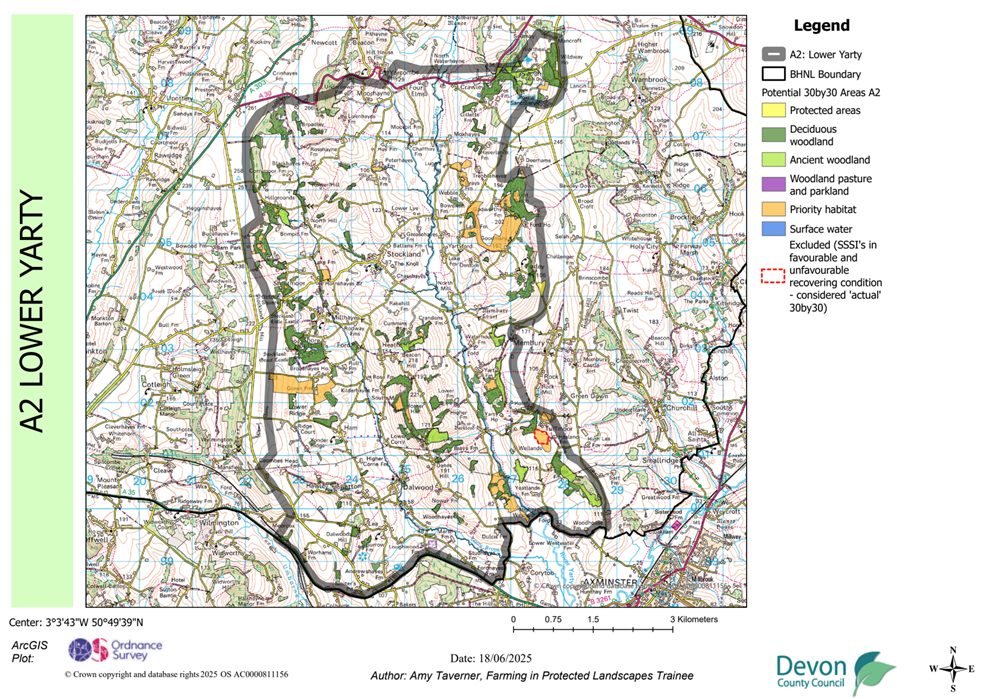 Map showing potential 30by30 within the Blackdown Hills National Landscape