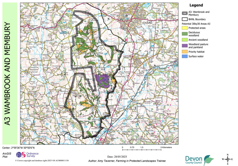 Map showing potential 30by30 within the Blackdown Hills National Landscape