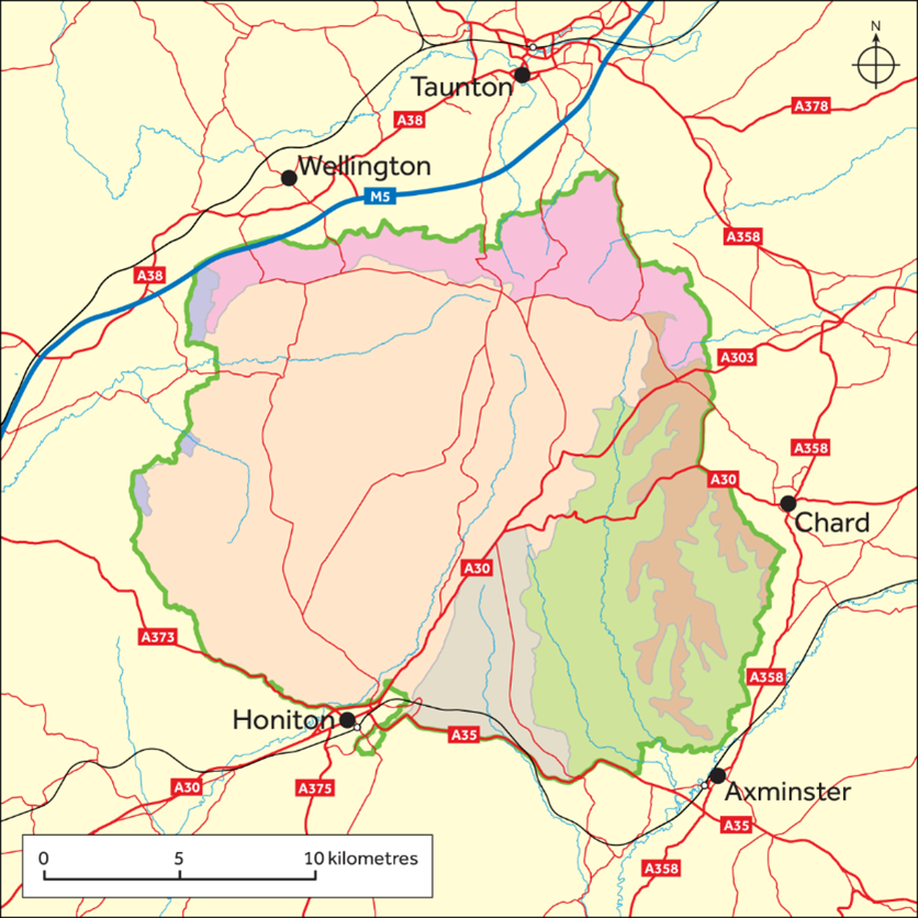 Map of Devon character areas in the Blackdown Hills National Landscape