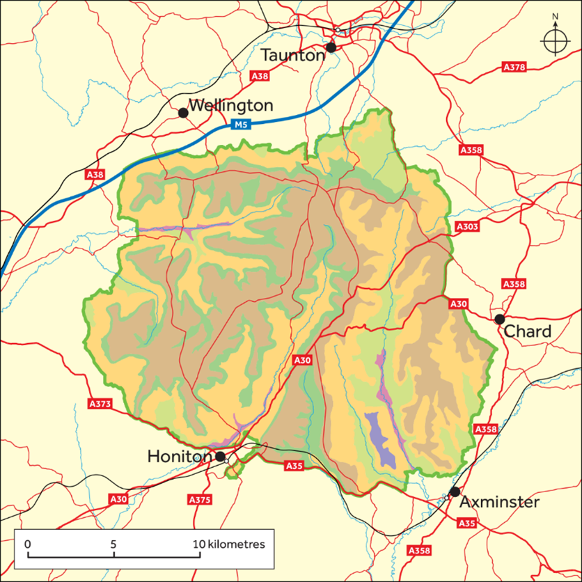 Map showing Devon landscape character types in the Blackdown Hills