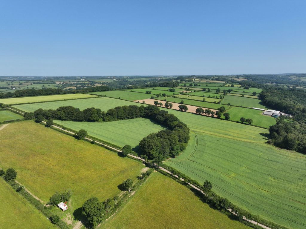 aerial image showing expansive views of field patterns and horizon