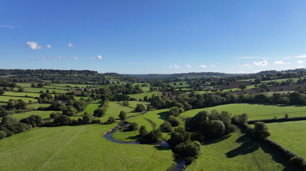 Aerial image of the River Culm looking upstream